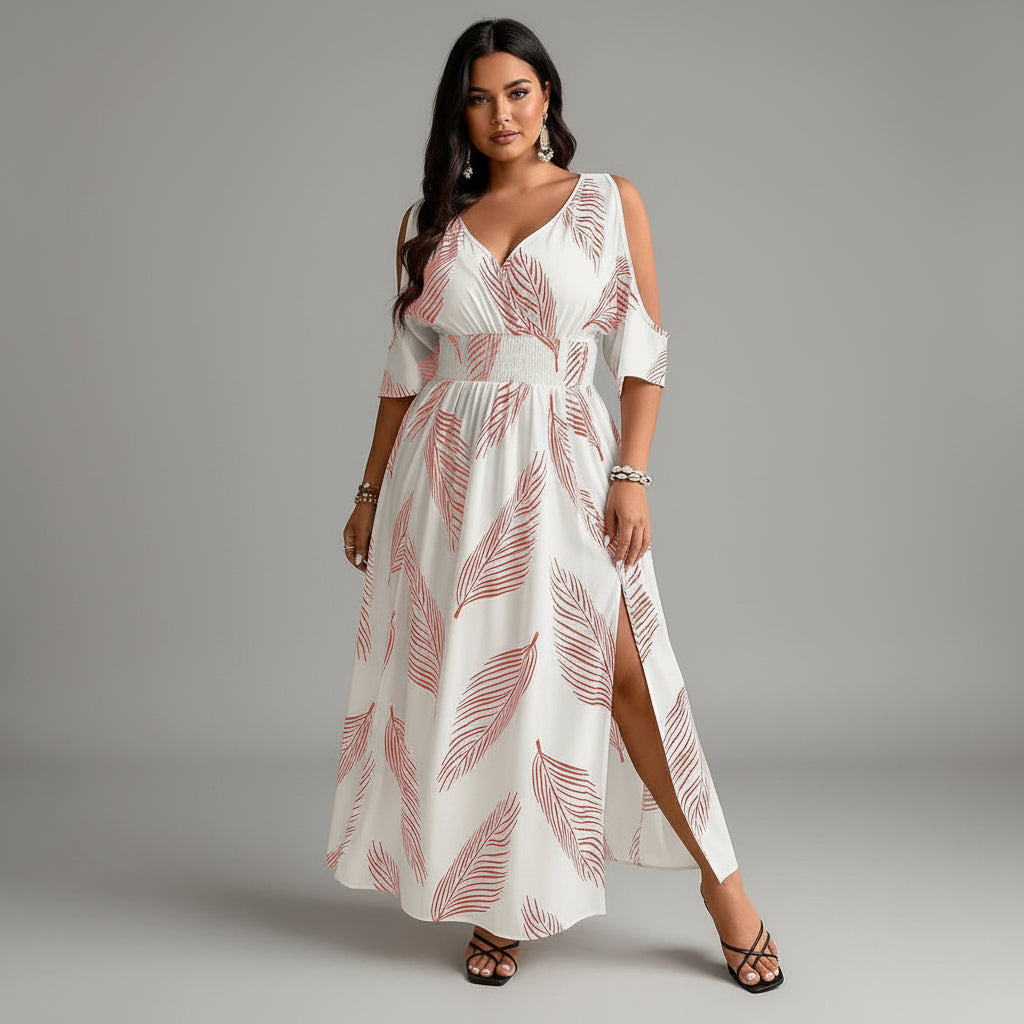 Catharine | Women’s V Neck Printed Flowy Maxi Dress