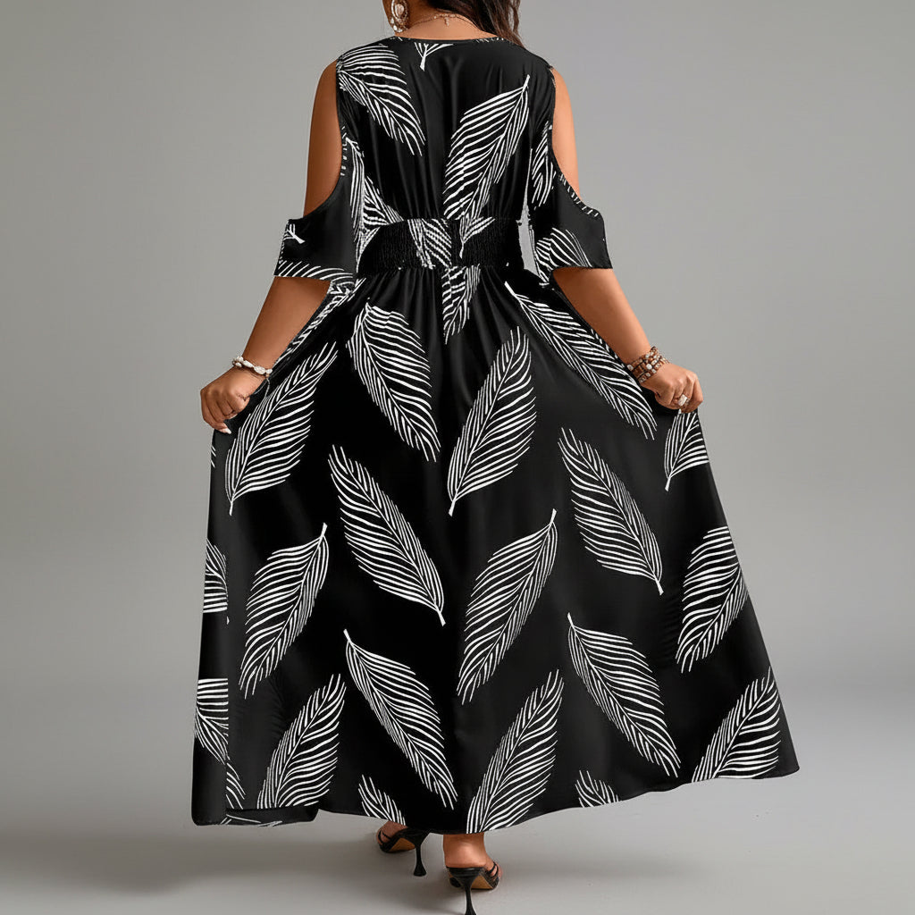 Catharine | Women’s V Neck Printed Flowy Maxi Dress