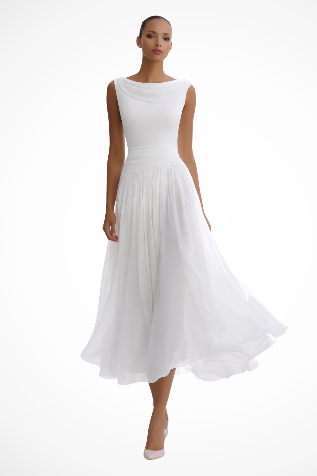 Catrina | Women’s Draped Cowl Neck Sleeveless Midi Dress