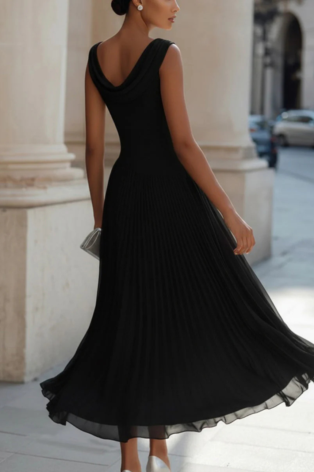Catrina | Women’s Draped Cowl Neck Sleeveless Midi Dress