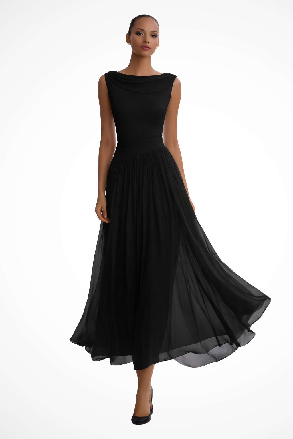 Catrina | Women’s Draped Cowl Neck Sleeveless Midi Dress