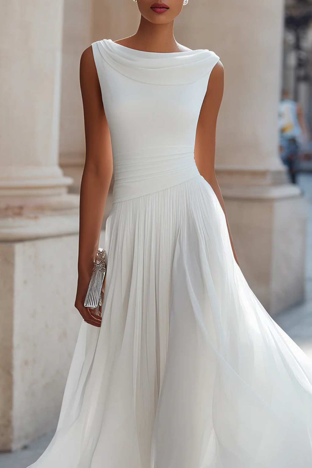 Catrina | Women’s Draped Cowl Neck Sleeveless Midi Dress