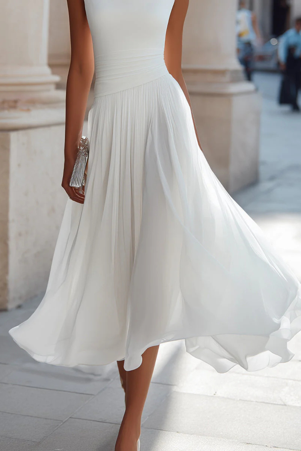 Catrina | Women’s Draped Cowl Neck Sleeveless Midi Dress