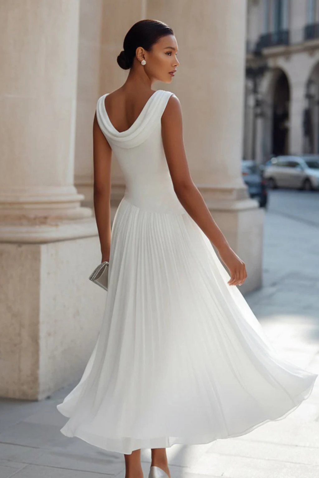 Catrina | Women’s Draped Cowl Neck Sleeveless Midi Dress