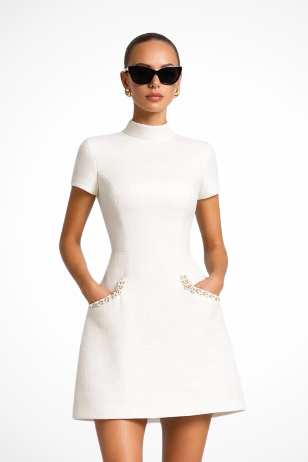 Celestia | Women's Short Sleeve Mock Neck Mini Dress