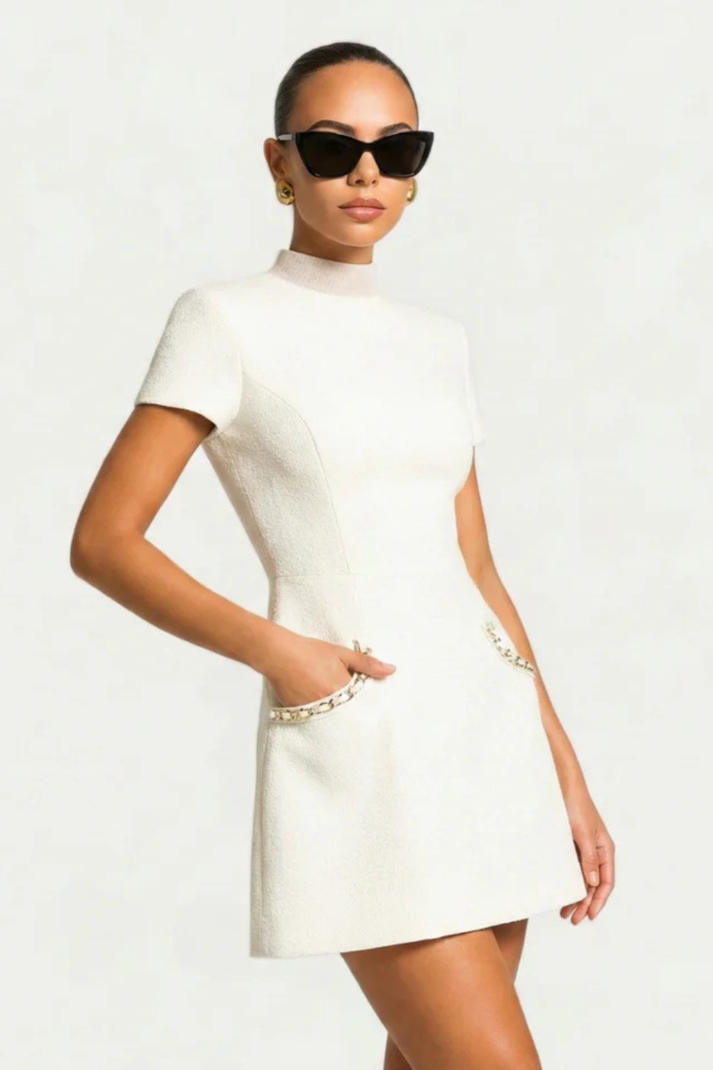 Celestia | Women's Short Sleeve Mock Neck Mini Dress