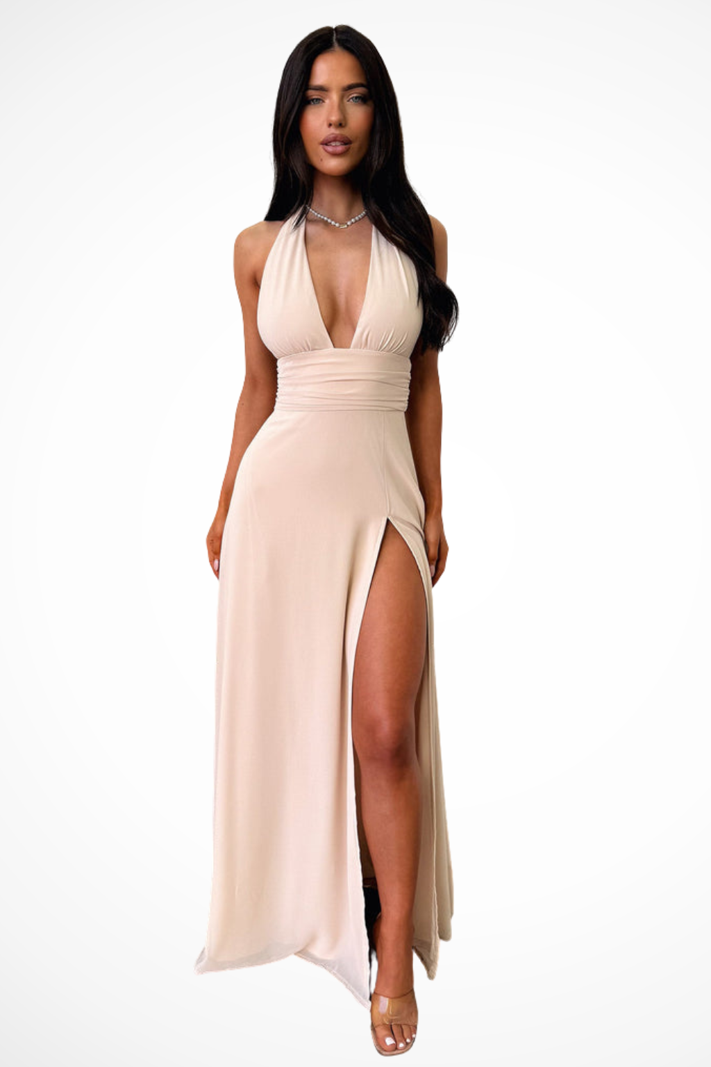Celina | Women’s Halter V Neck Sleeveless Maxi Dress
