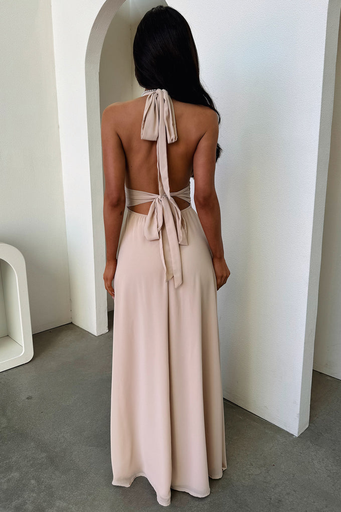 Celina | Women’s Halter V Neck Sleeveless Maxi Dress