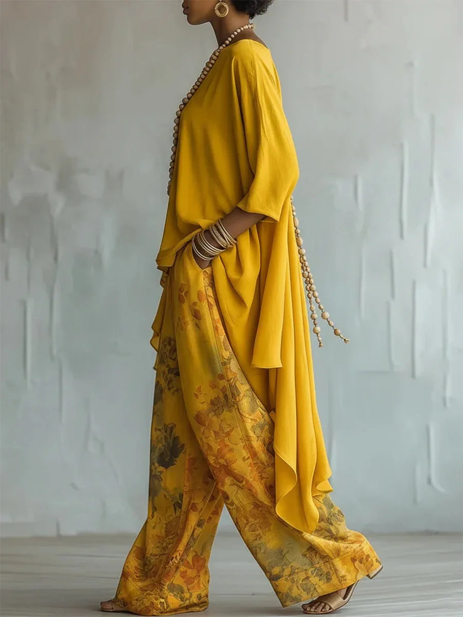 Chandler | Women's Wide Leg Asymmetrical Printed Two Piece Matching Set