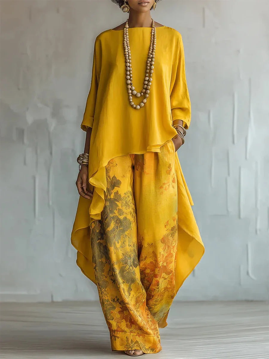 Chandler | Women's Wide Leg Asymmetrical Printed Two Piece Matching Set