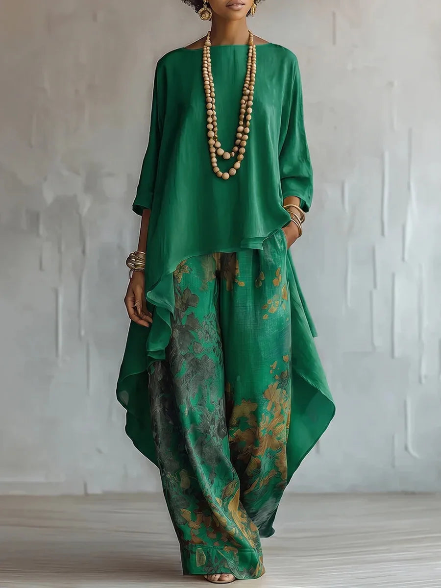 Chandler | Women's Wide Leg Asymmetrical Printed Two Piece Matching Set