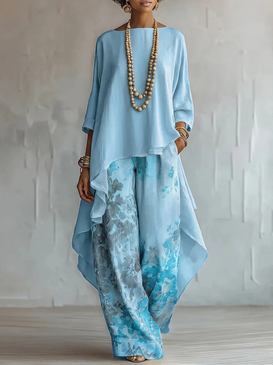 Chandler | Women's Wide Leg Asymmetrical Printed Two Piece Matching Set