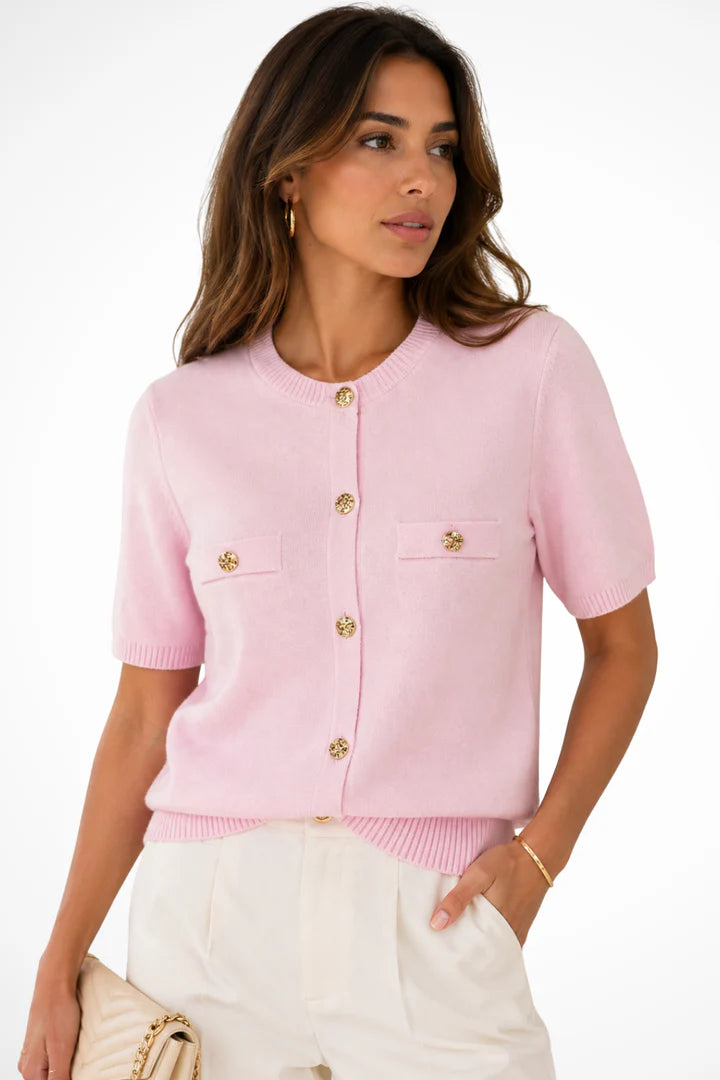Chanel | Women's Round Neck Short Sleeve Button Front Cardigan