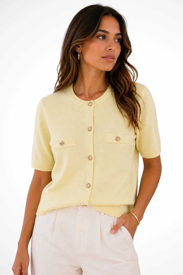 Chanel | Women's Round Neck Short Sleeve Button Front Cardigan