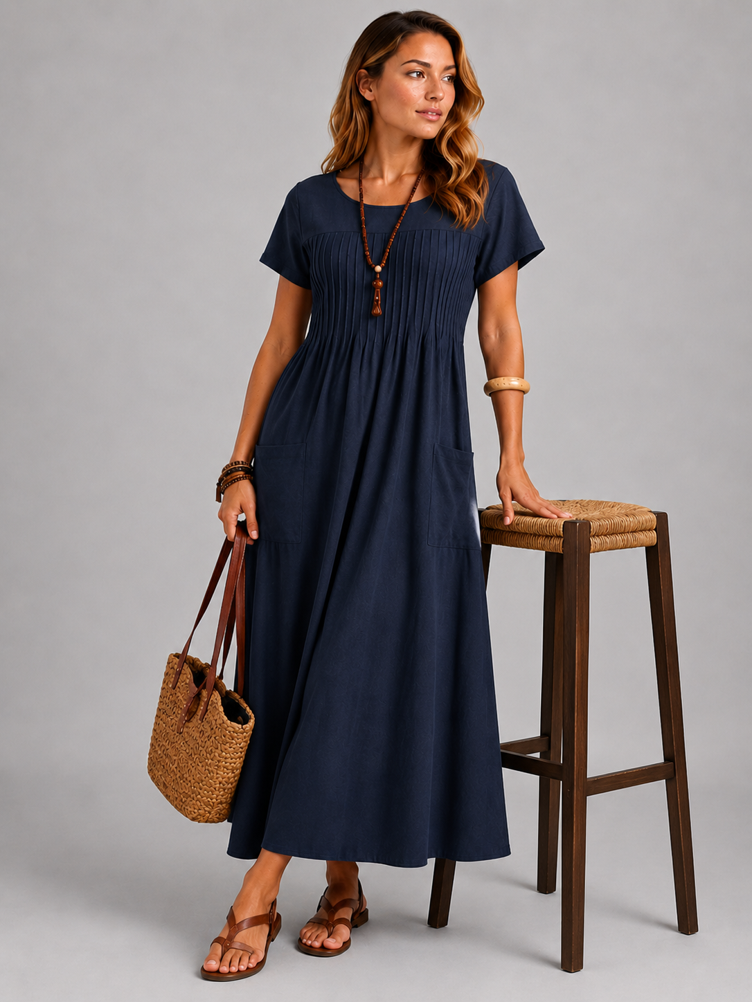 Cheyenne | Women’s Scoop Neck Dolman Sleeve Midi Dress