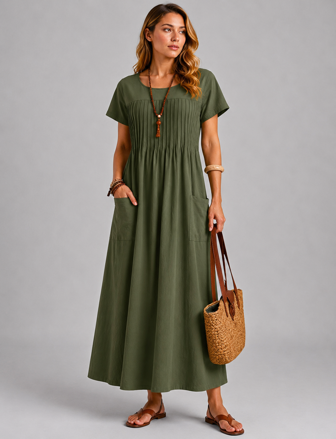 Cheyenne | Women’s Scoop Neck Dolman Sleeve Midi Dress