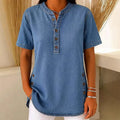 Christelle | Women’s Collared Button Front Short Sleeve Denim Shirt