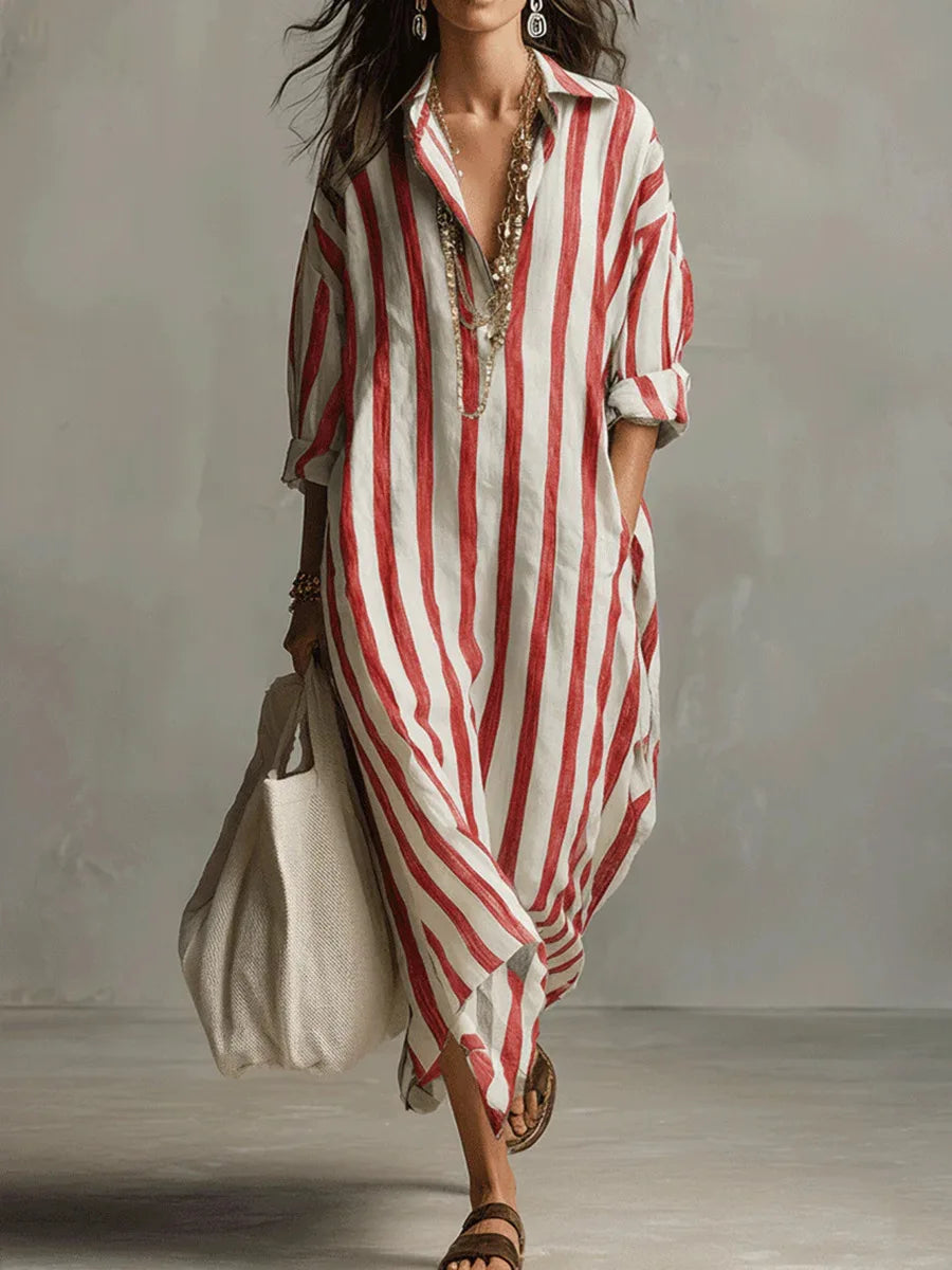 Christie | Women's Collared Long Sleeve Striped Midi Dress