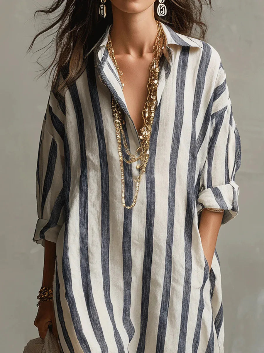 Christie | Women's Collared Long Sleeve Striped Midi Dress