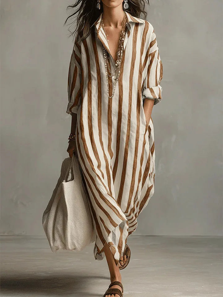 Christie | Women's Collared Long Sleeve Striped Midi Dress