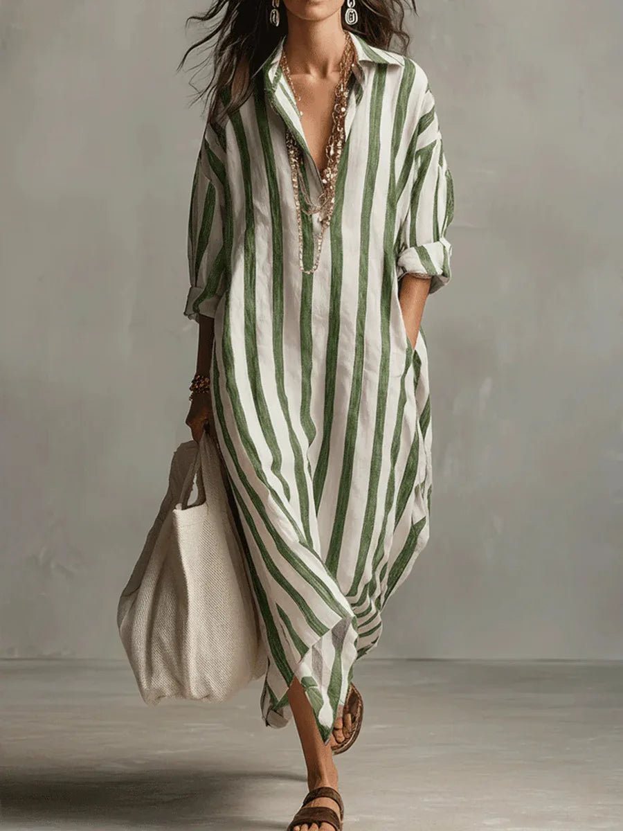 Christie | Women's Collared Long Sleeve Striped Midi Dress