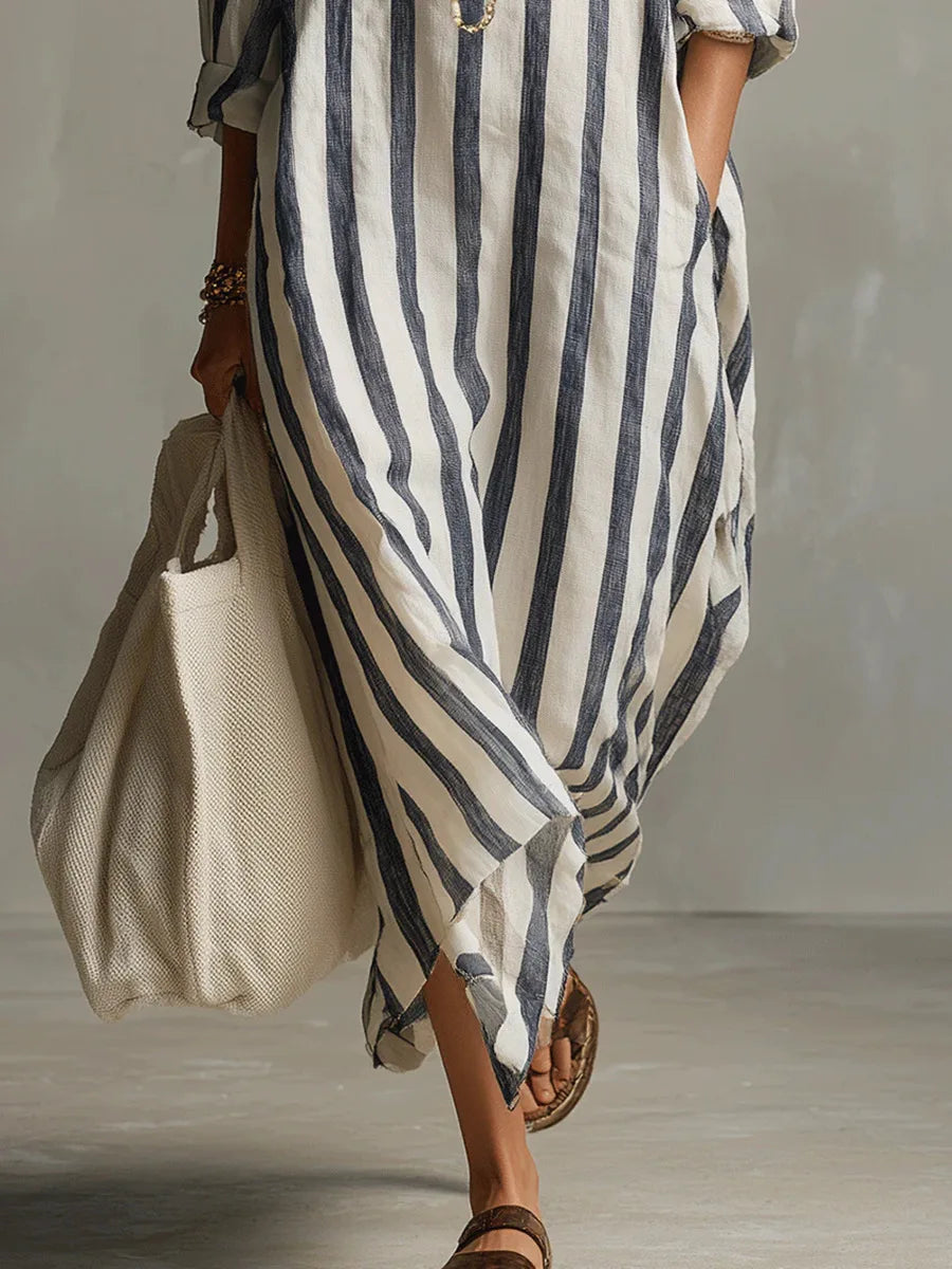 Christie | Women's Collared Long Sleeve Striped Midi Dress