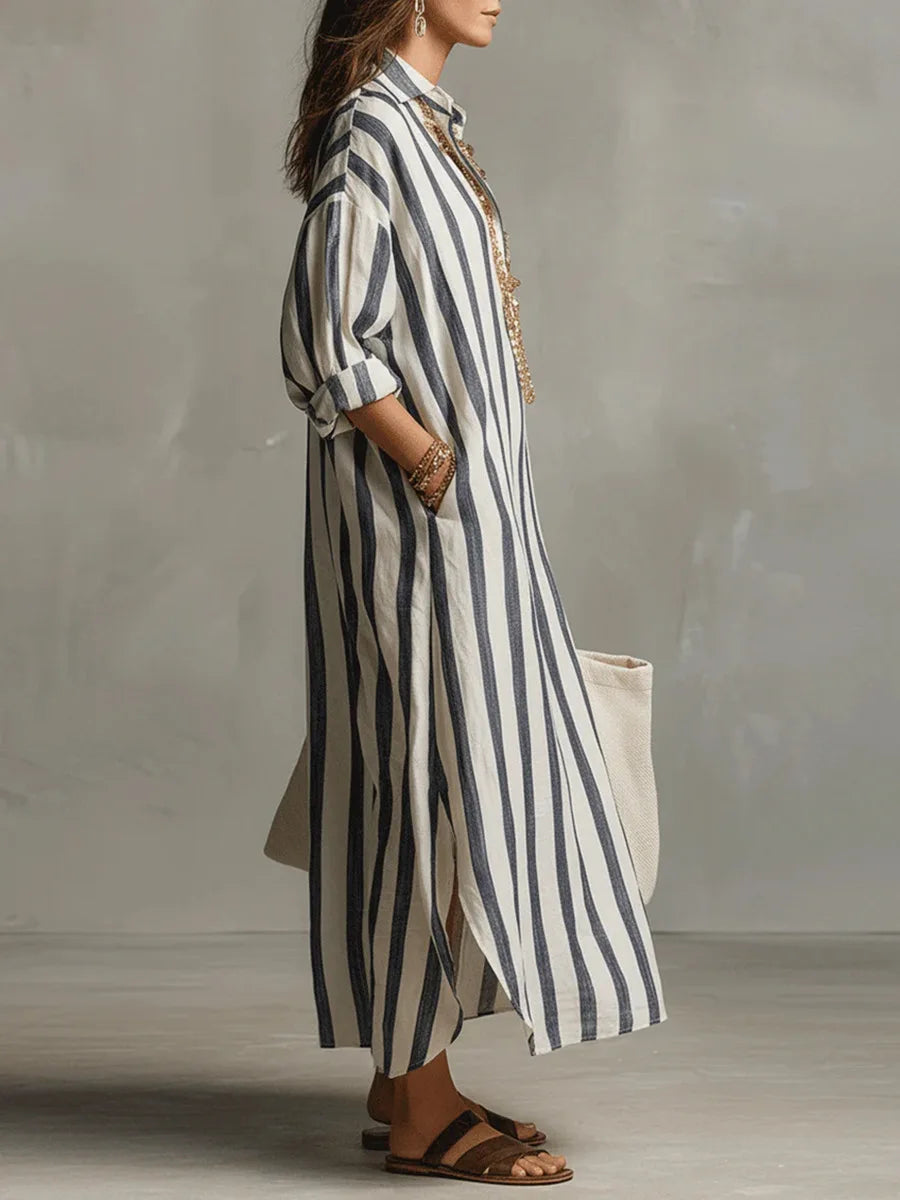 Christie | Women's Collared Long Sleeve Striped Midi Dress