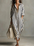 Christie | Women's Collared Long Sleeve Striped Midi Dress