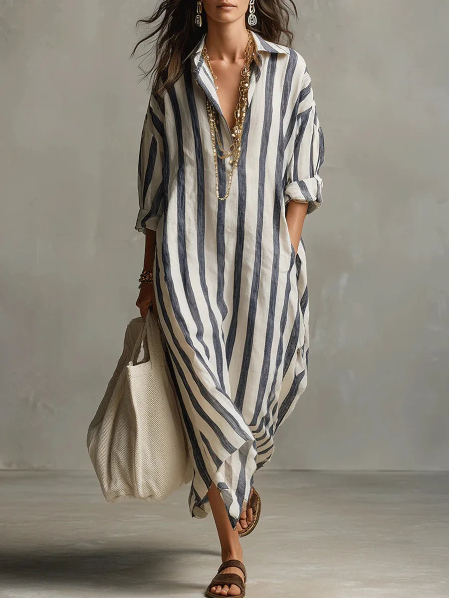 Christie | Women's Collared Long Sleeve Striped Midi Dress
