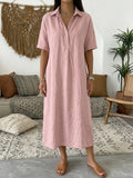 Chrystal | Women’s Short Sleeve Collared Button Front Midi Dress