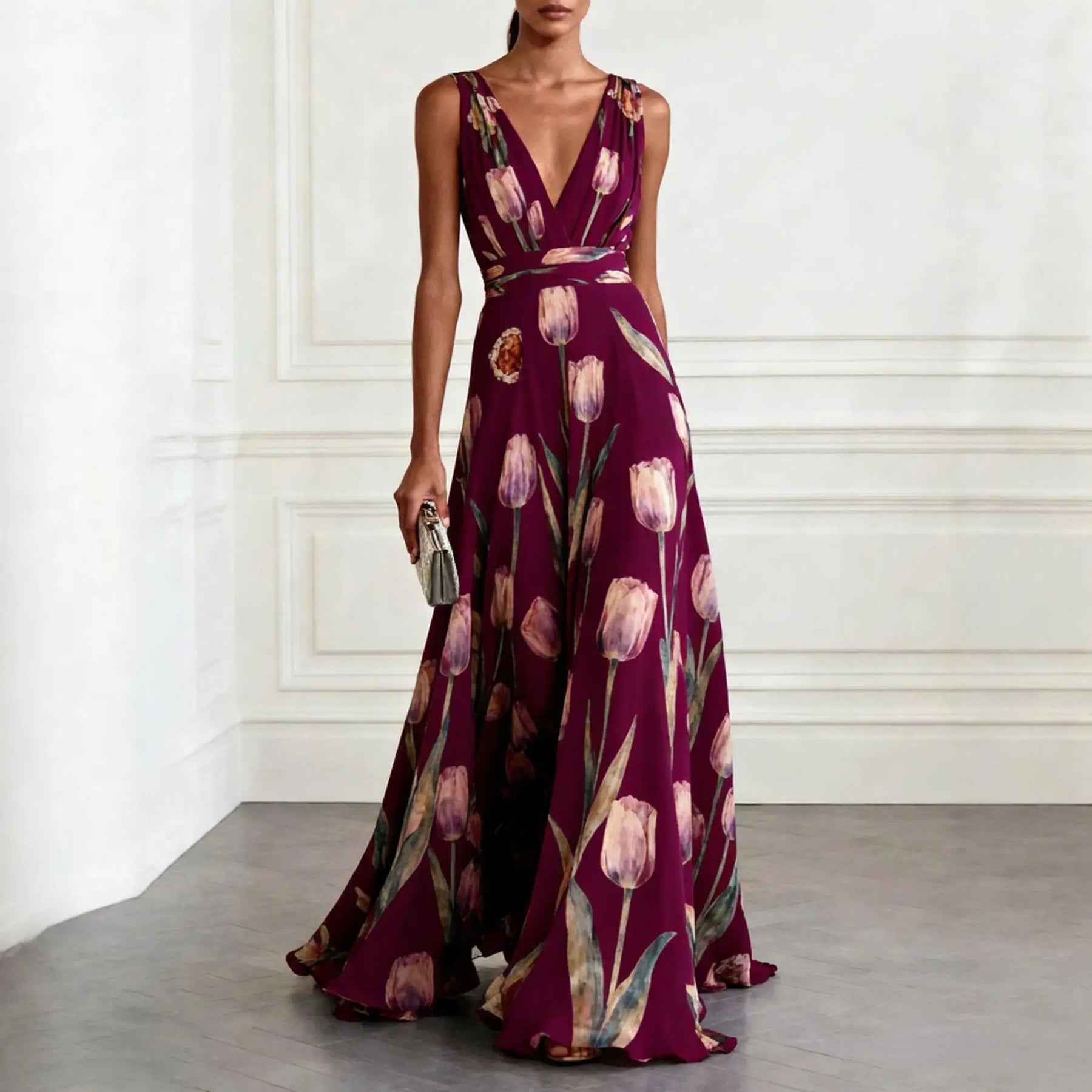 Cinda | Women's V Neck Sleeveless Wedding Guest Dress