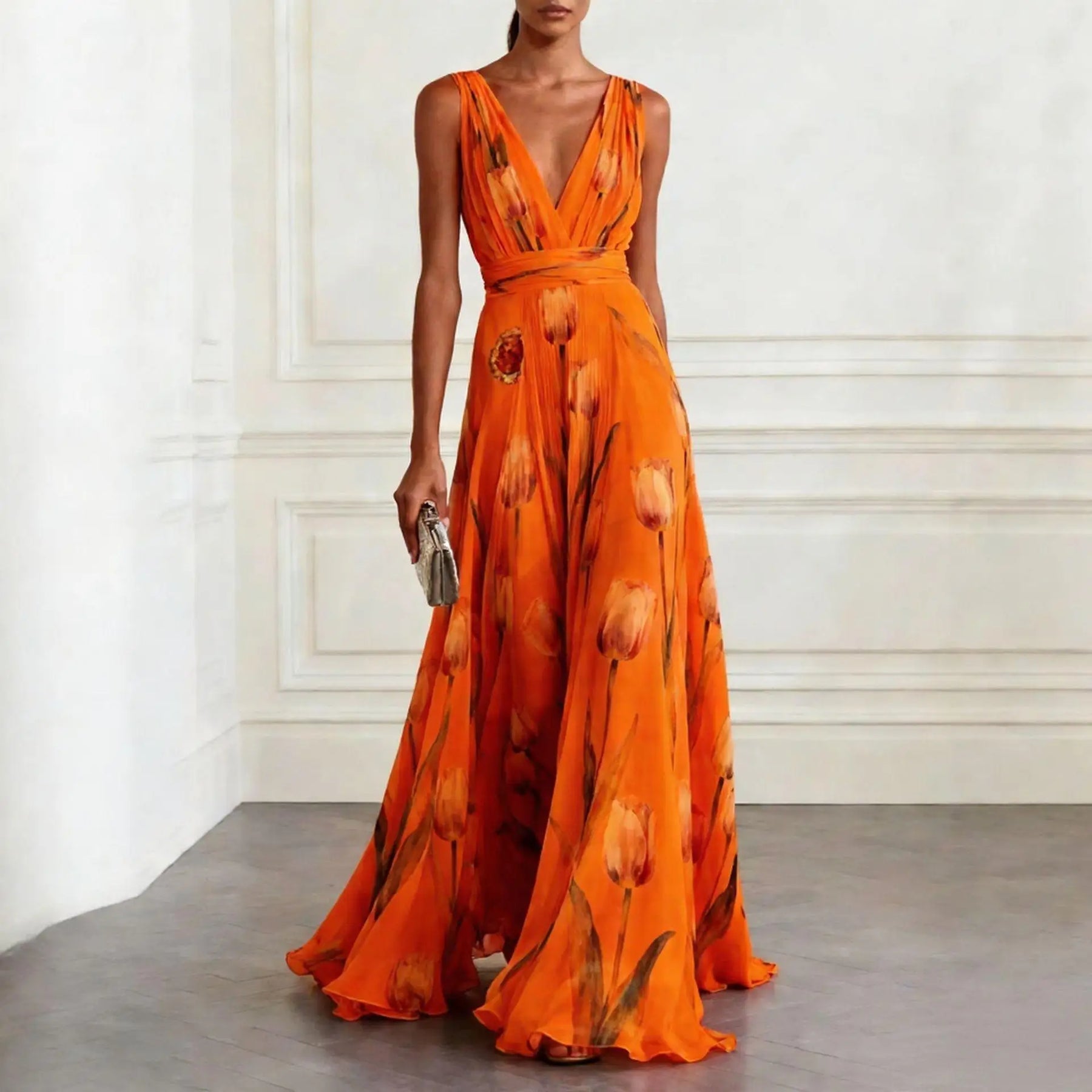 Cinda | Women's V Neck Sleeveless Wedding Guest Dress