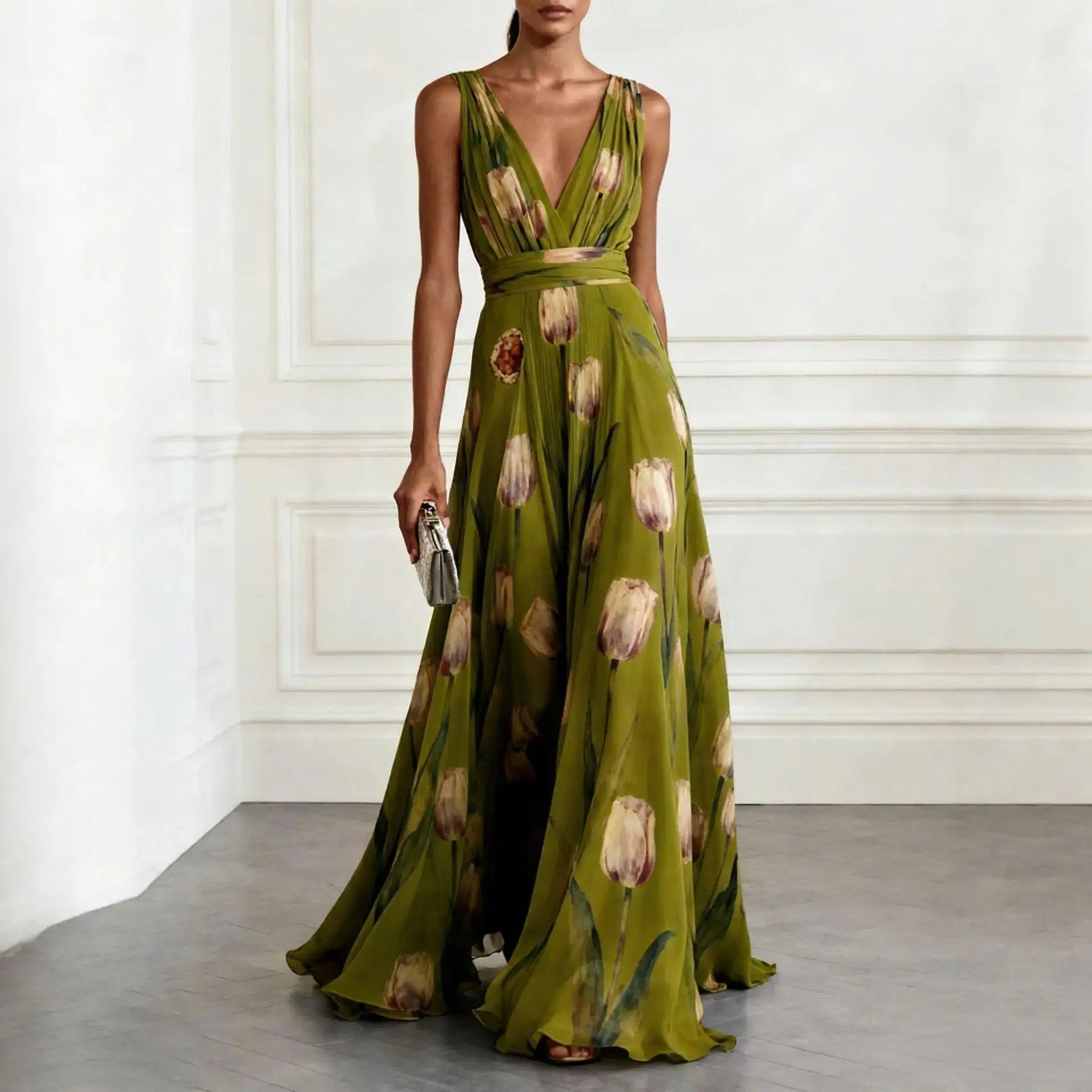 Cinda | Women's V Neck Sleeveless Wedding Guest Dress