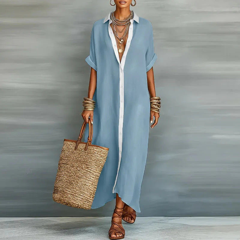 Cinnamon | Women's Collared Short Sleeve Shirt Midi Dress