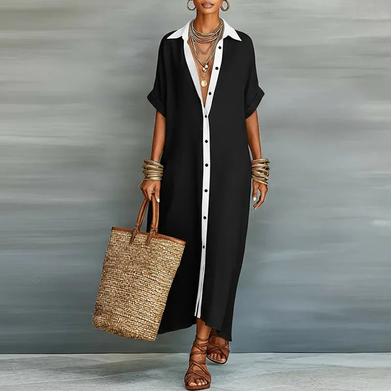 Cinnamon | Women's Collared Short Sleeve Shirt Midi Dress