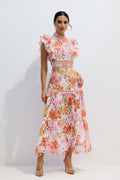 Claiborne | Women’s High Neck Flutter Sleeve Flowy Summer Maxi Dress
