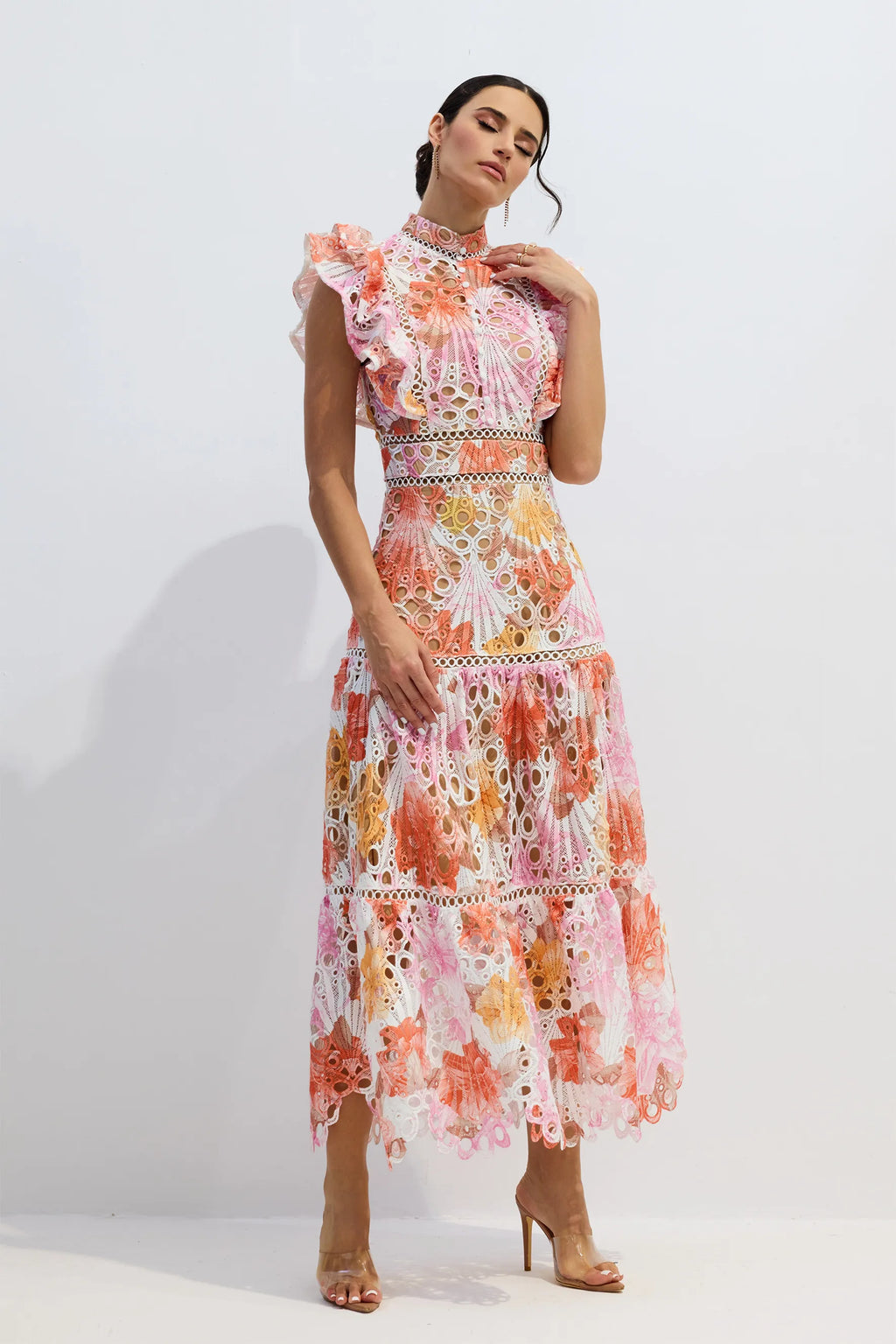 Claiborne | Women’s High Neck Flutter Sleeve Flowy Summer Maxi Dress