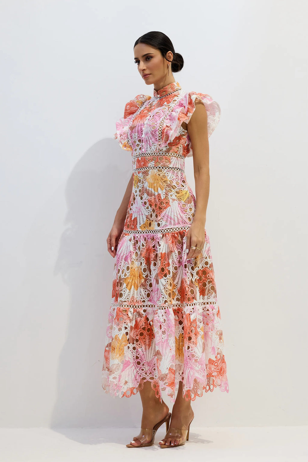 Claiborne | Women’s High Neck Flutter Sleeve Flowy Summer Maxi Dress