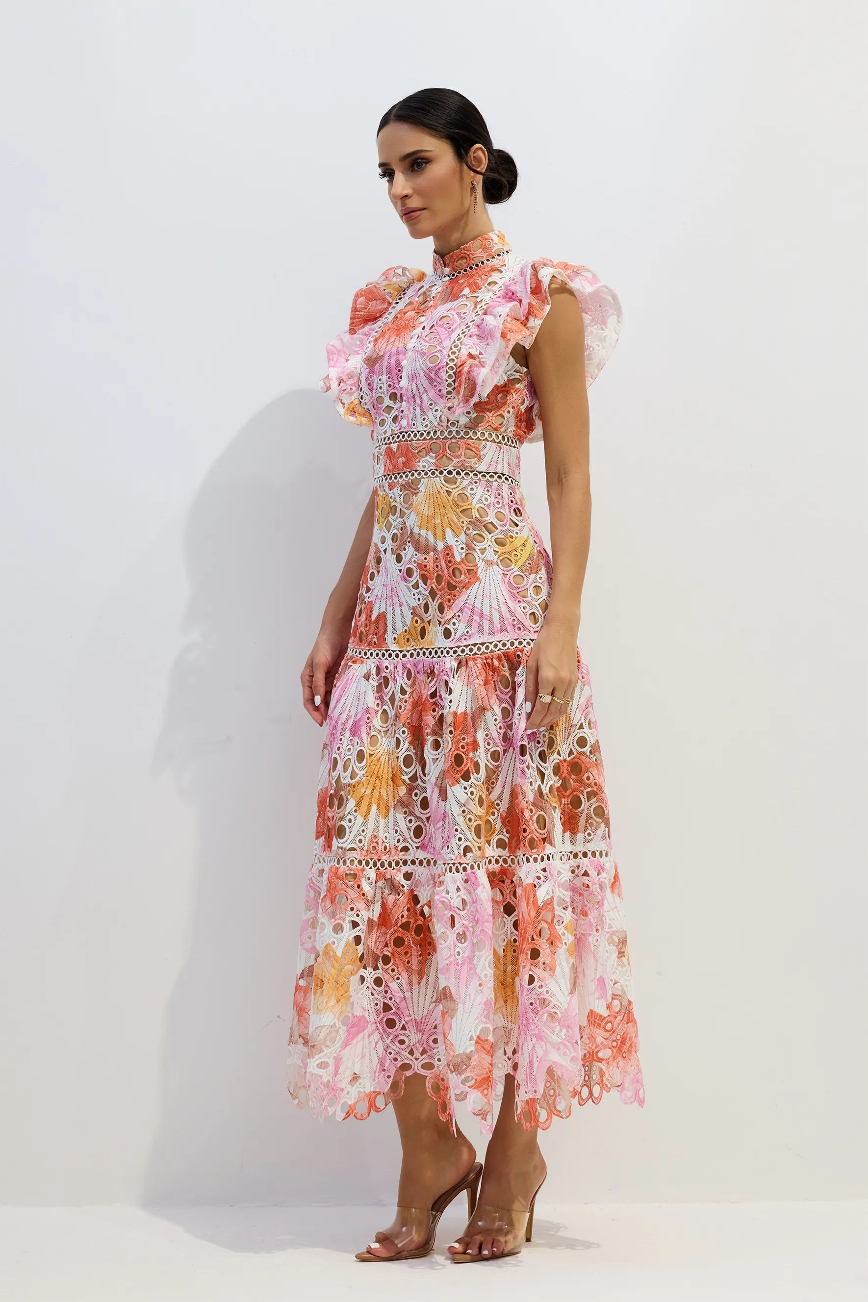 Claiborne | Women’s High Neck Flutter Sleeve Flowy Summer Maxi Dress