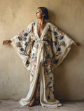 Clementine | Women’s Kimono Sleeve Waist Tie Floral Print Flowy Maxi Dress