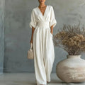Cleopatra | Women's Waist Wide-Leg V-Neck Jumpsuit