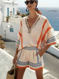 Collette | Women’s Batwing Sleeve V Neck Striped Two Piece Set