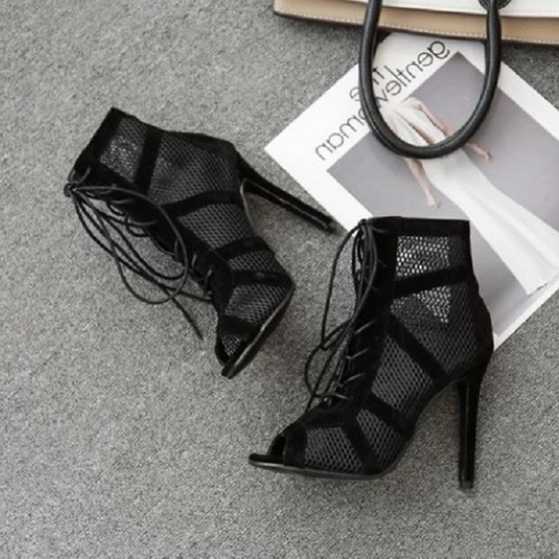 Connie | Women's Mesh Cutout High Lace-Up Dance Heels