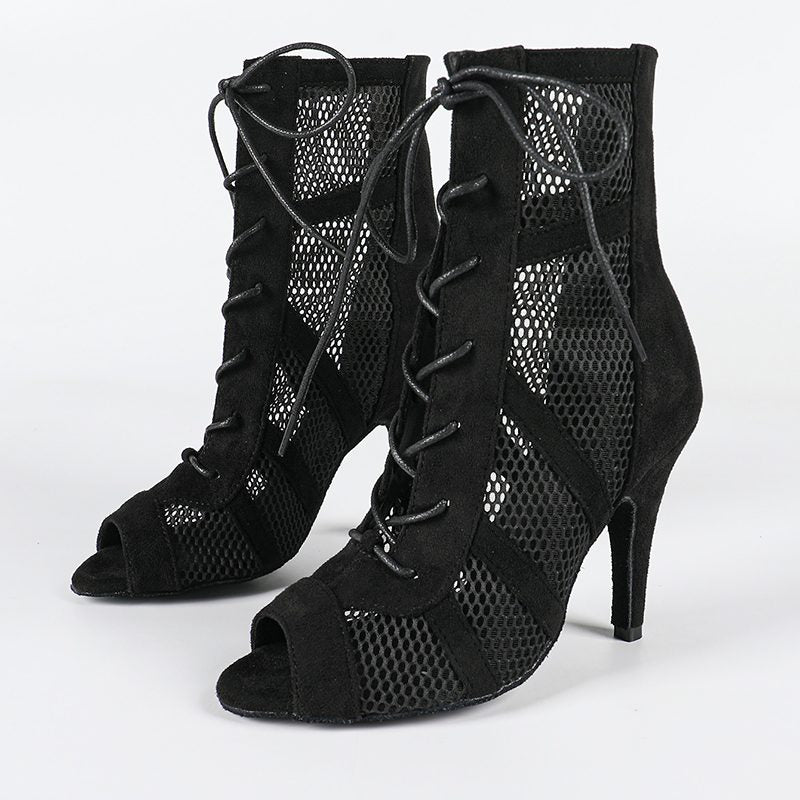 Connie | Women's Mesh Cutout High Lace-Up Dance Heels