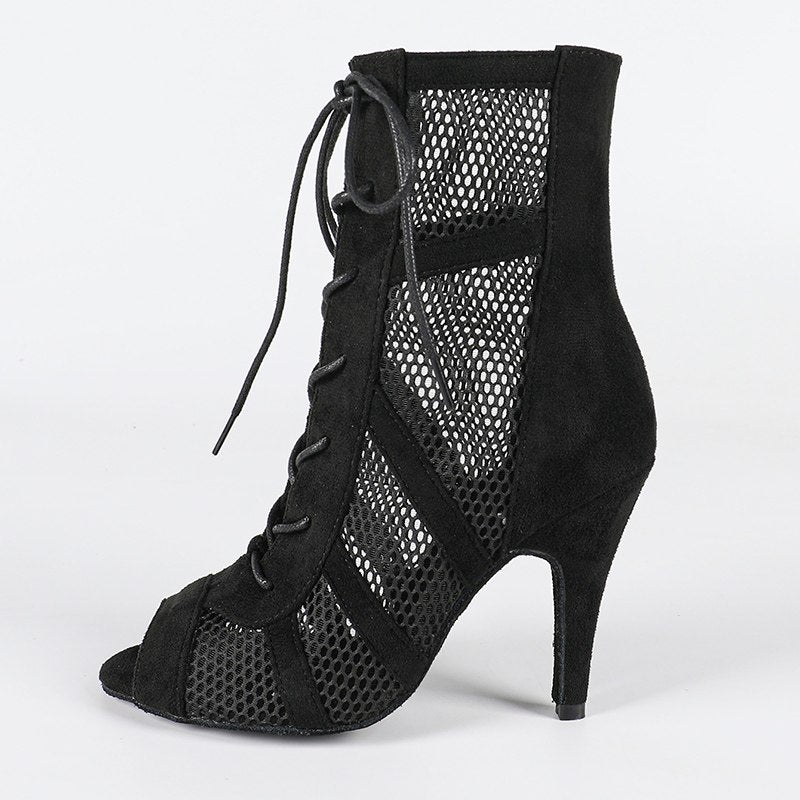 Connie | Women's Mesh Cutout High Lace-Up Dance Heels