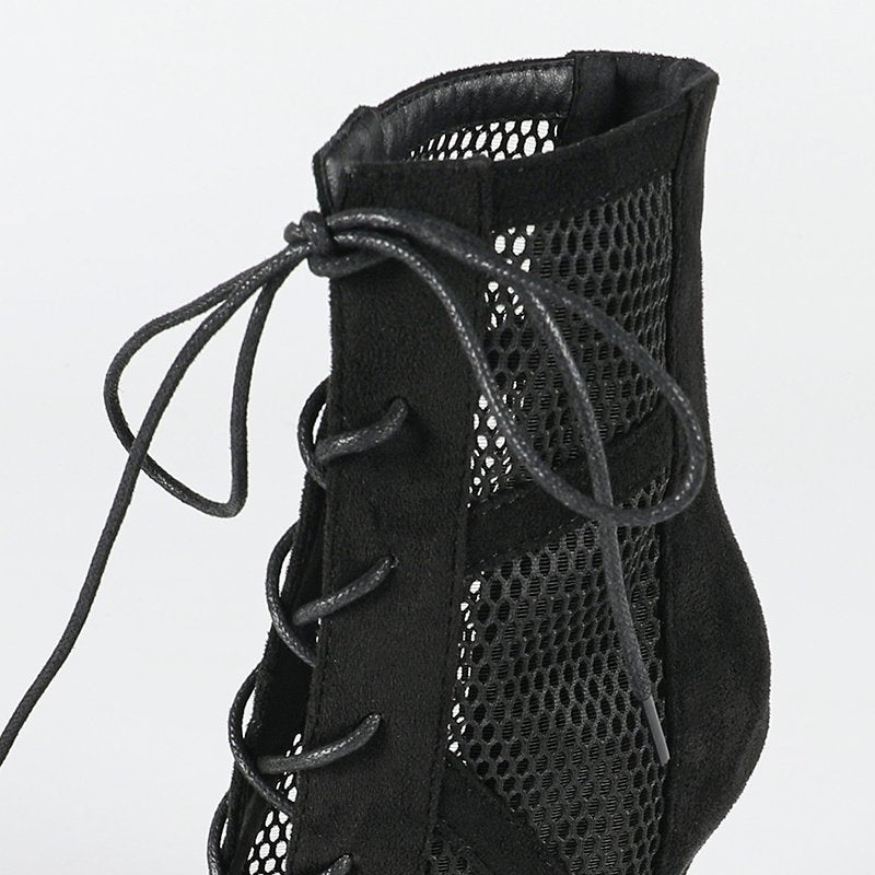 Connie | Women's Mesh Cutout High Lace-Up Dance Heels