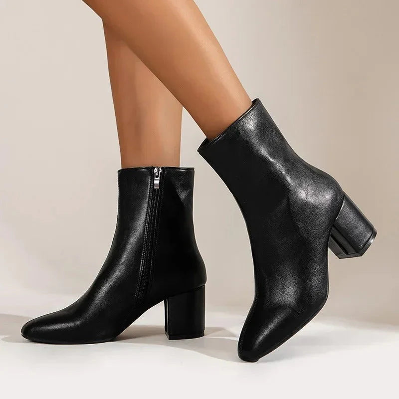 Connie | Women's Pointed Toe Block Heel Zip Boots