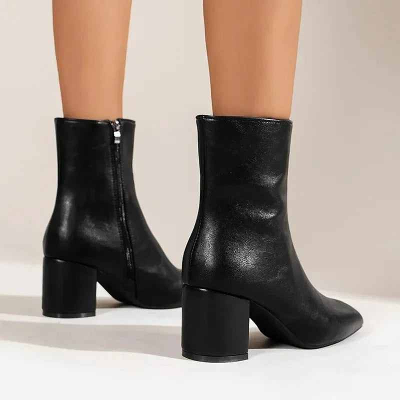 Connie | Women's Pointed Toe Block Heel Zip Boots