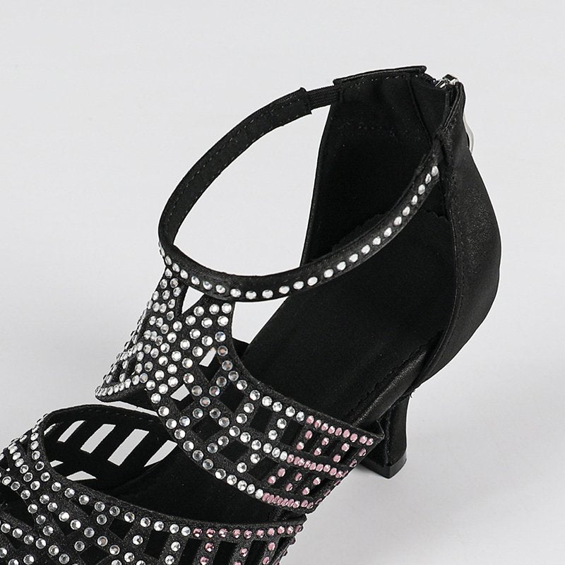 Constance | Women's Ankle Strap Open Toe Black Dance Heels