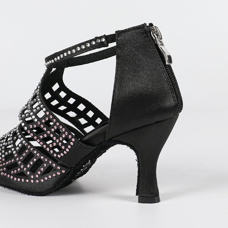 Constance | Women's Ankle Strap Open Toe Black Dance Heels